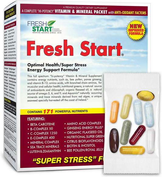 Daily Vitamin Pack for Energy & Stress Support | Vitamin A, B, C, D, E, B12, Minerals, Amino Acids, Omega-3-6-9, Panax Ginseng, Super Greens | 30 Packets