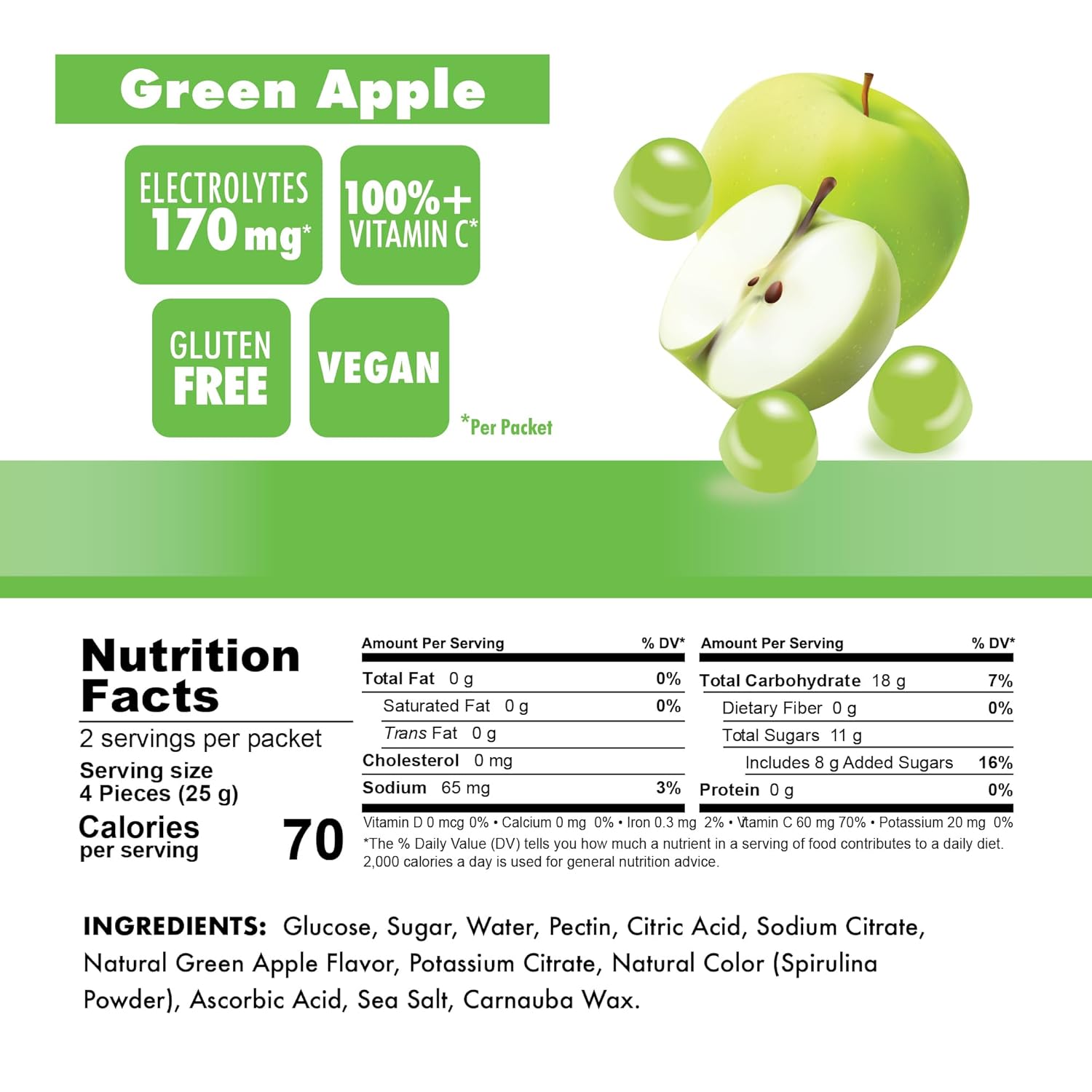 Dairy-Free Bonk Breaker Energy Chews with Gluten-Free Ingredients for Quick Energy and Focus - 1 Box of 10 Packets, Green Apple Flavor