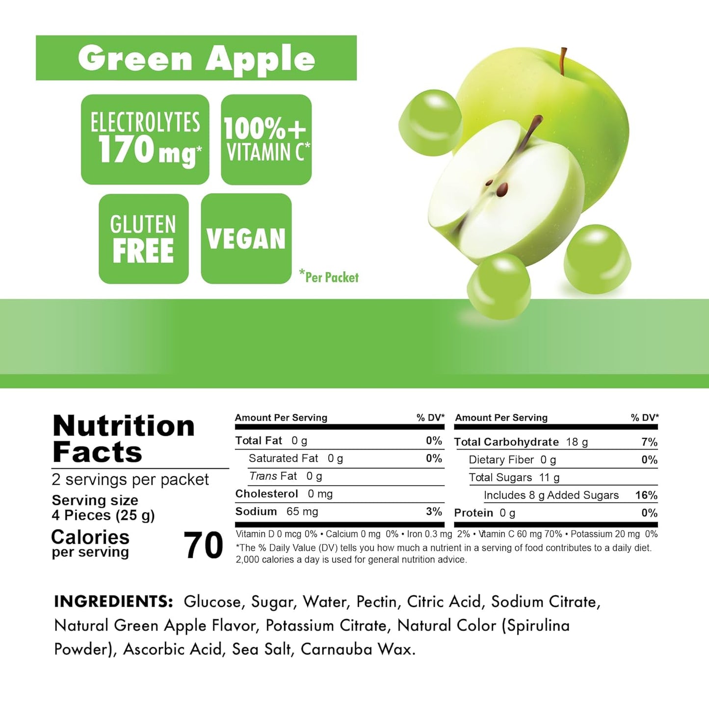 Dairy-Free, Gluten-Free Bonk Breaker Energy Chews in Green Apple Flavor, 10 Packets
