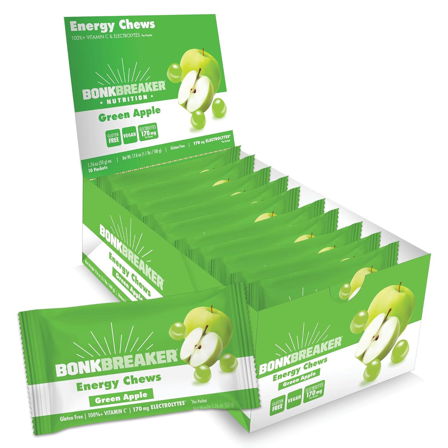 Dairy-Free, Gluten-Free Bonk Breaker Energy Chews in Green Apple Flavor, 10 Packets