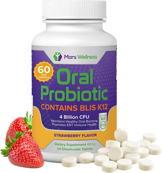 Dairy-Free Oral Probiotic Supplement with BLIS K12 - 60 Day Supply for Oral Health - Sugar-Free - Made in USA