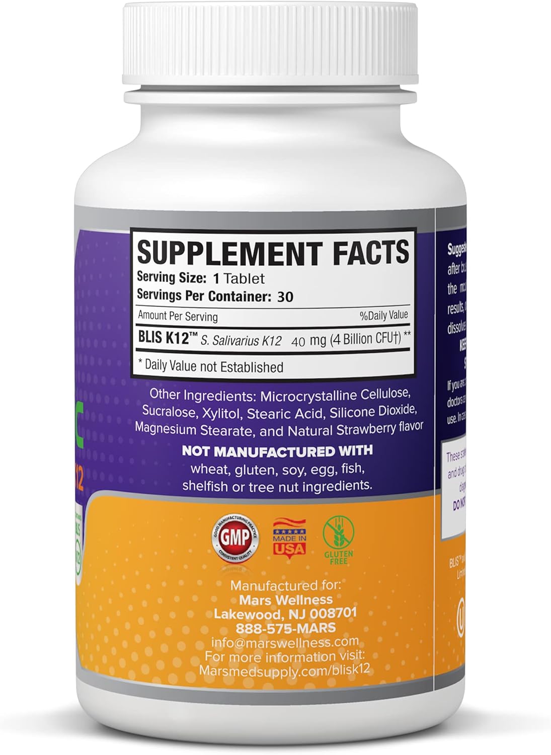 Dairy-Free Oral Probiotic Supplement with BLIS K12 - 60 Day Supply for Oral Health - Sugar-Free - Made in USA