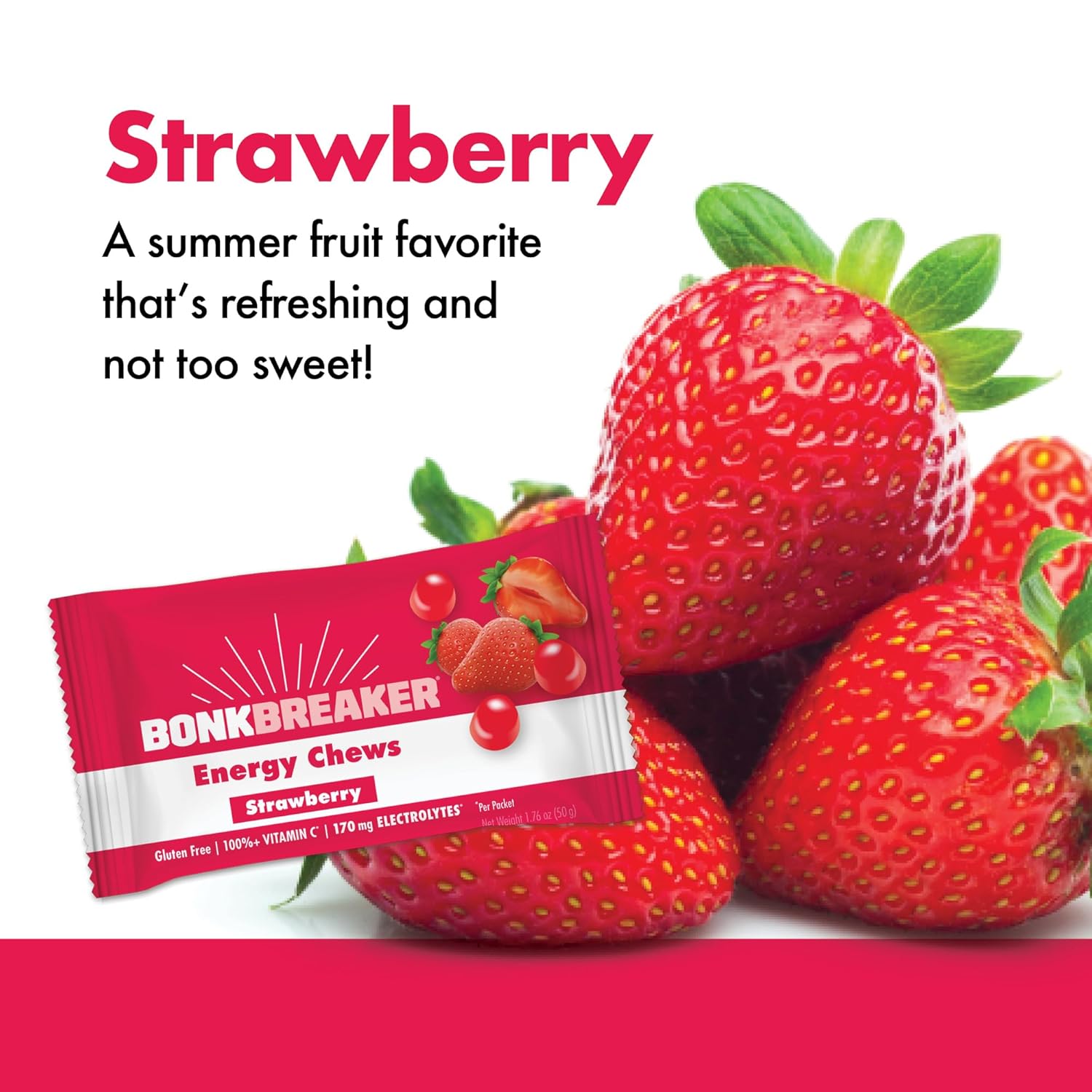 Dairy-Free Strawberry Energy Chews for Quick Energy & Focus - Gluten-Free - 1 Box of 10 Packets