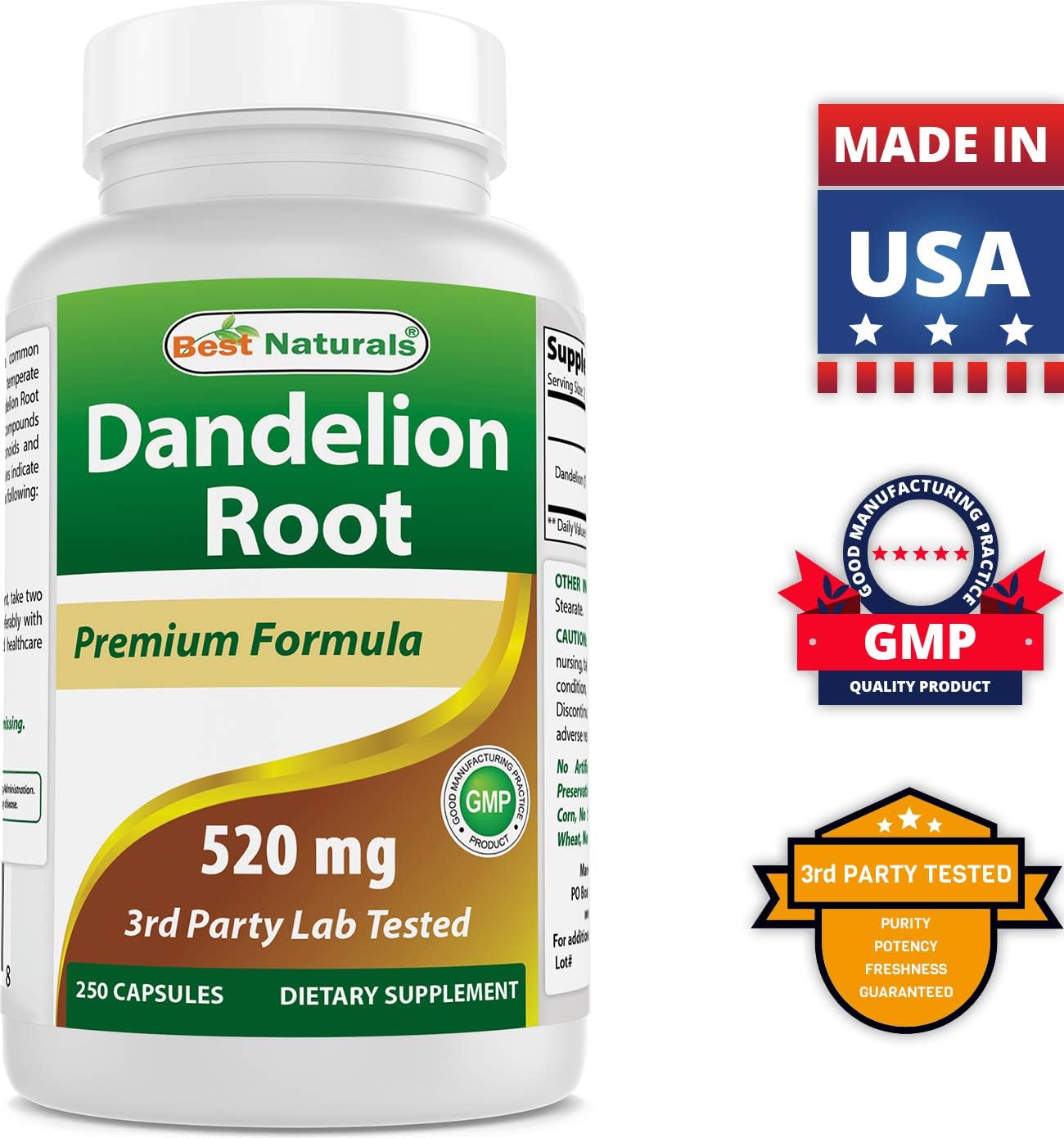 Dandelion Root 520mg with Vitamin K2 (MK7) and D3 - Top Natural Supplement for Health