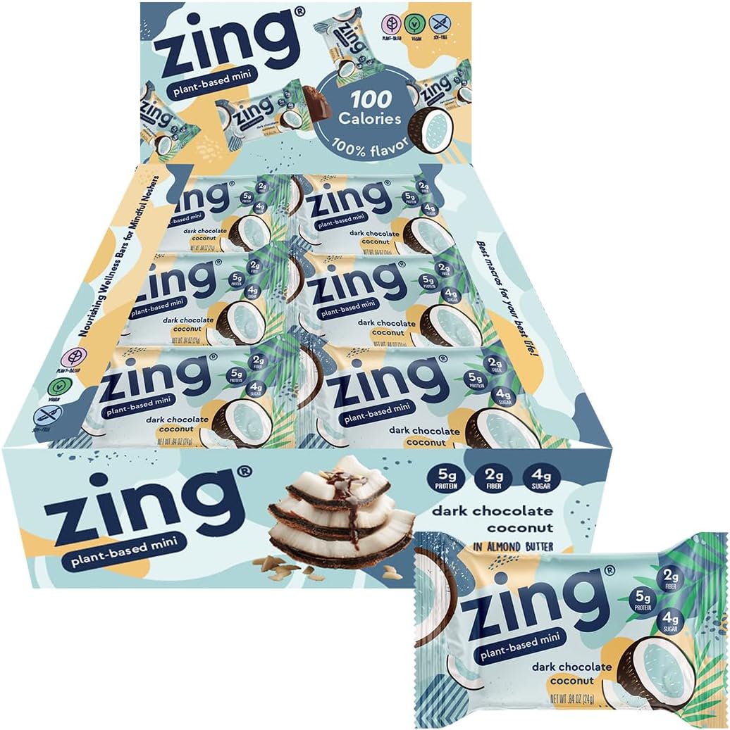 Dark Chocolate Coconut Zing Bars - 100 Calories, Moist and Delicious (18 Snack Size Bars)