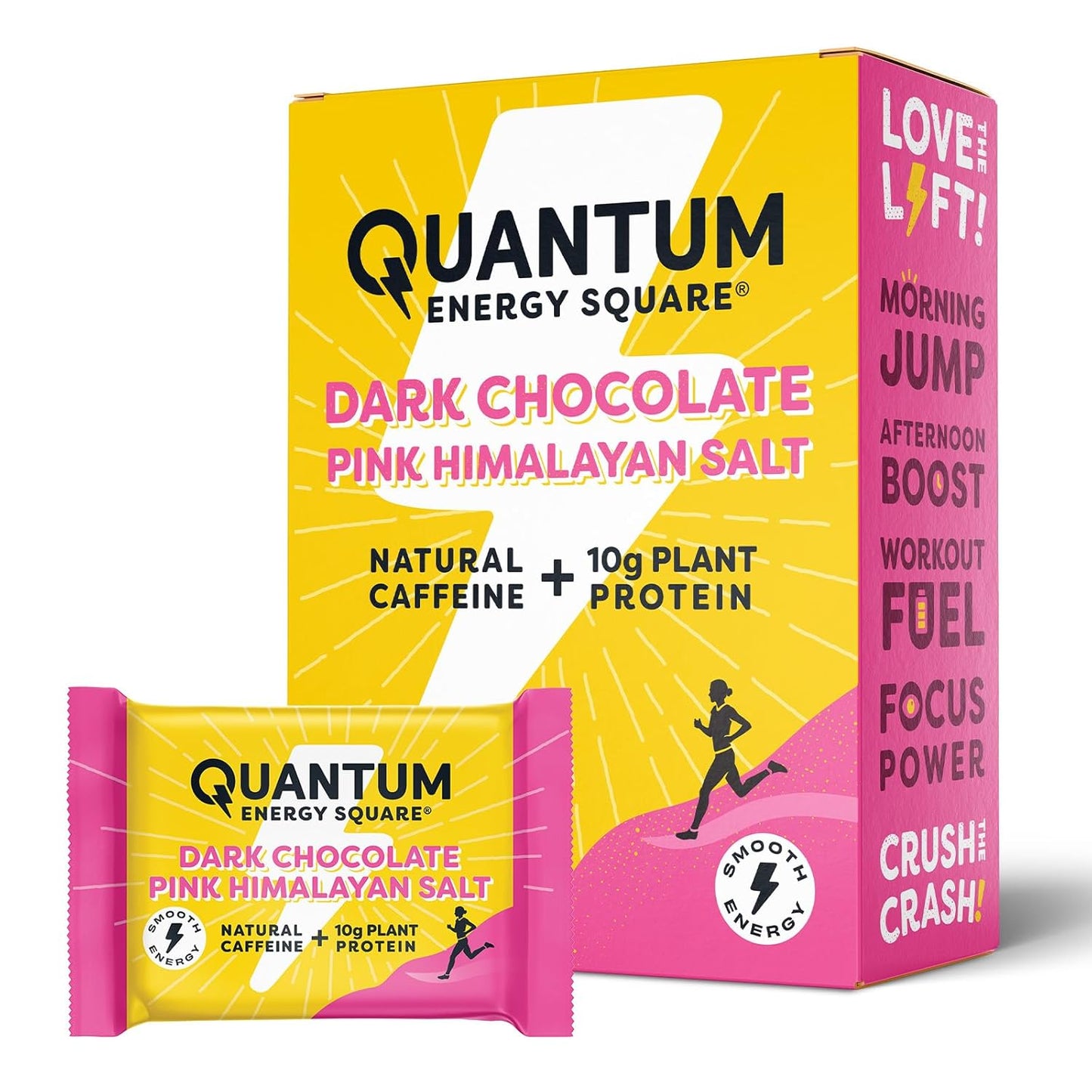 Dark Chocolate Quantum Energy Square - Vegan Caffeinated Protein Bar, Gluten-Free Snack - 8 Pack
