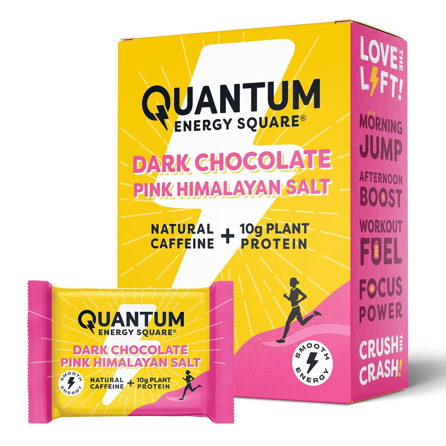Dark Chocolate Quantum Energy Square - Vegan Caffeinated Protein Bar, Gluten-Free Snack - 8 Pack