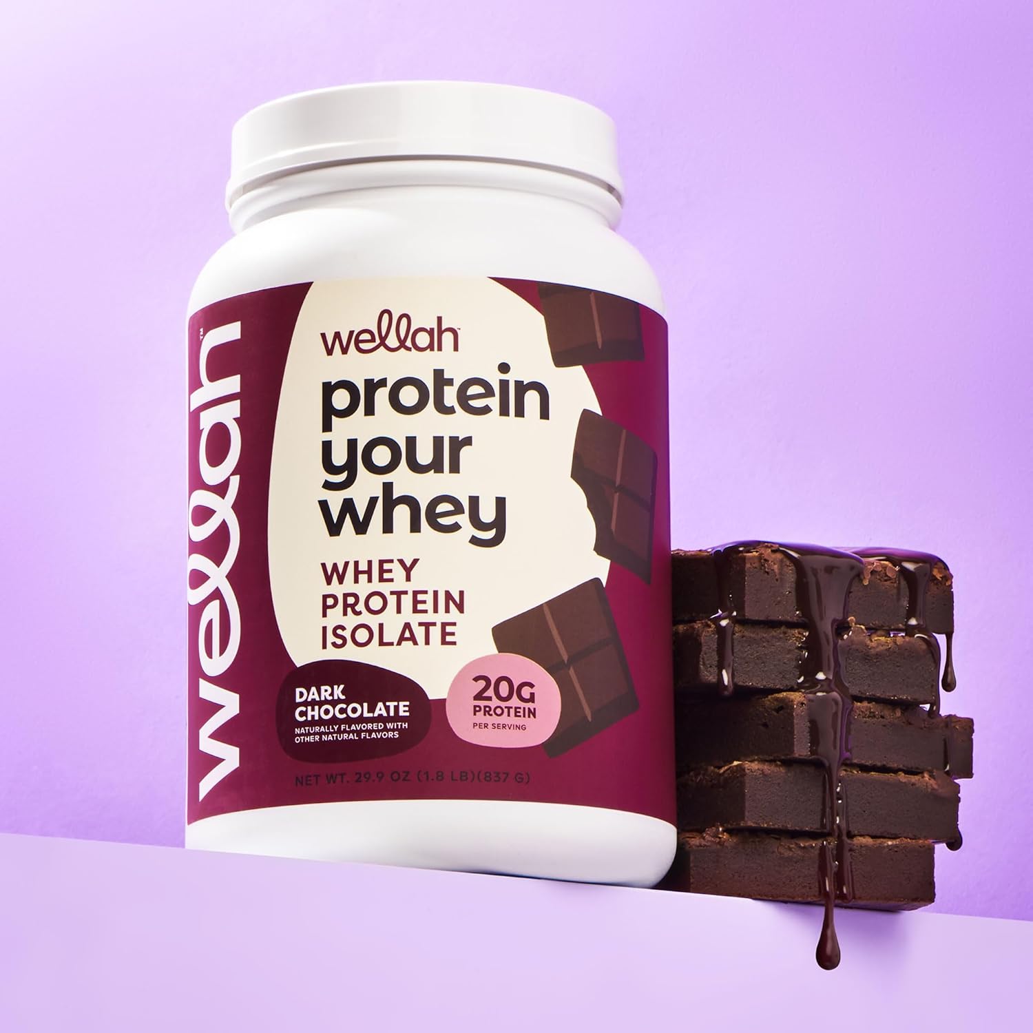 Dark Chocolate Whey Protein Isolate Powder - 30 Servings by Wellah Protein