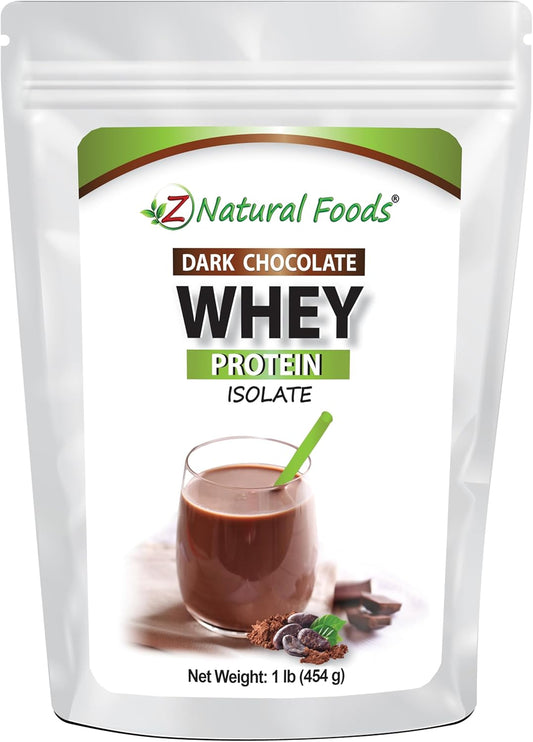 Dark Chocolate Whey Protein Isolate Powder - Zero Sugar, All Natural, Hormone Free - Gluten Free - 1 lb