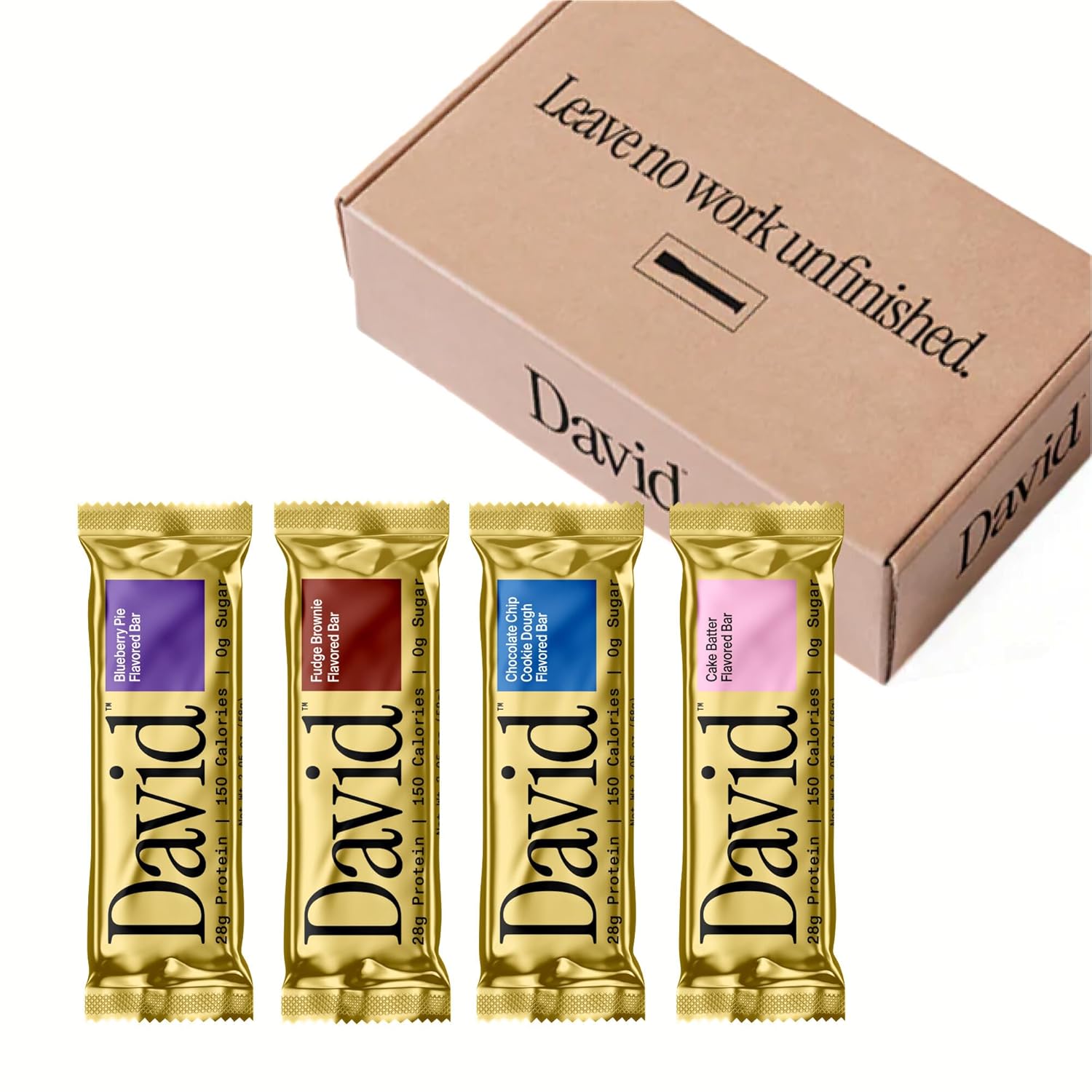 David Protein Bar Variety Pack - 4 Bars, 28g Protein, 150 Calories, Sugar-Free, High Protein, Low Carb, Gluten-Free