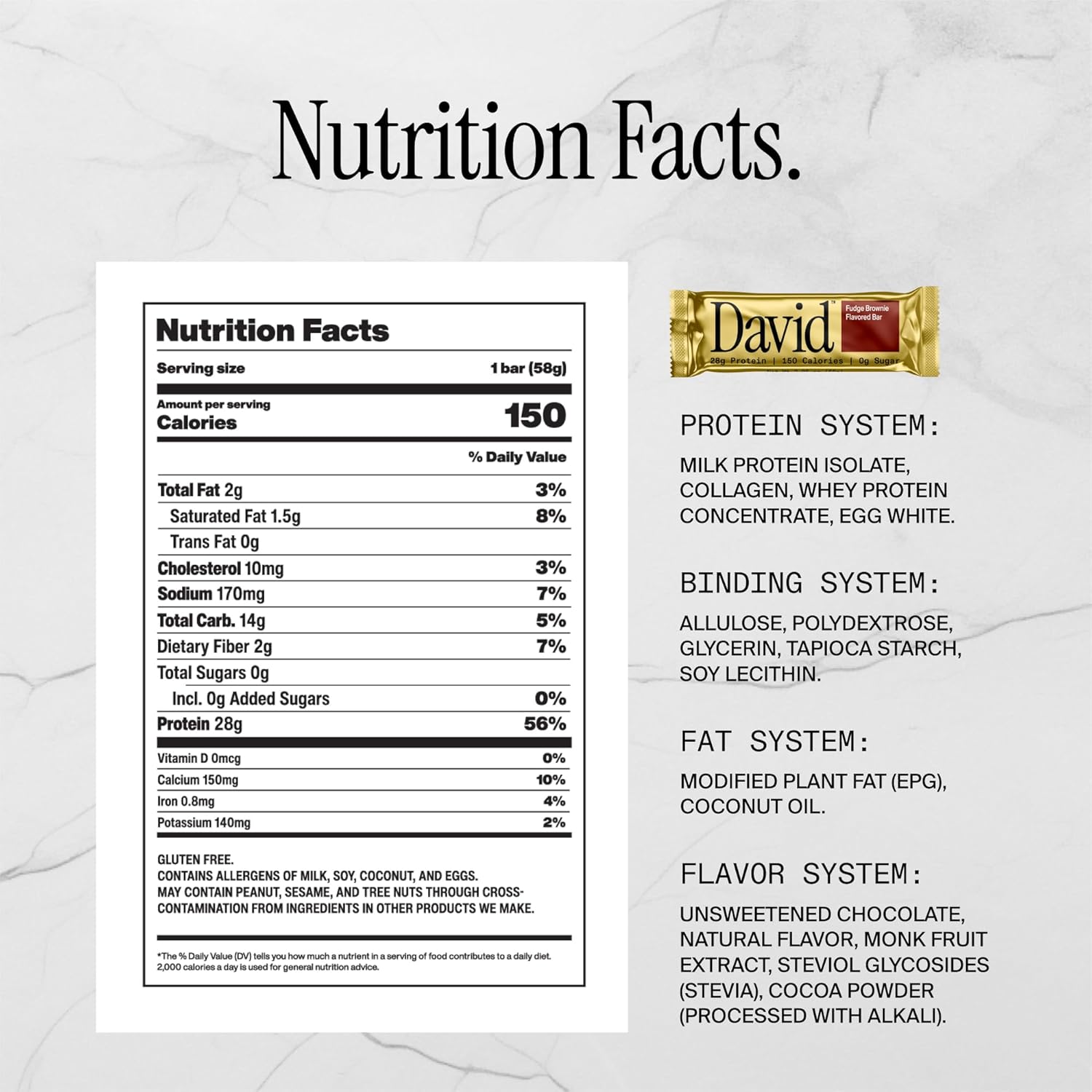 David Protein Bars Variety Pack - Pack of 6 | 28g Protein, 150 Calories, 0g Sugar | High Protein, Low Carb, Gluten Free