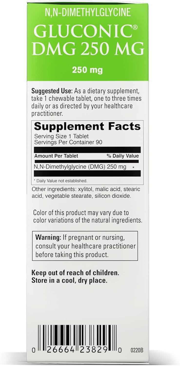 DAVINCI Labs Gluconic DMG 250mg - Chewable Tablets for Immune, Muscle, Heart, and Brain Health - 90 Servings