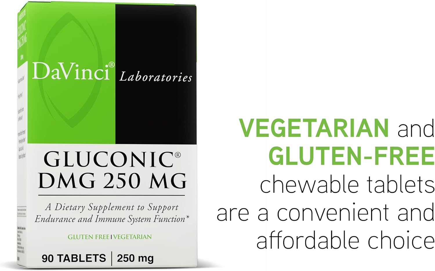 DAVINCI Labs Gluconic DMG 250mg - Chewable Tablets for Immune, Muscle, Heart, and Brain Health - 90 Servings