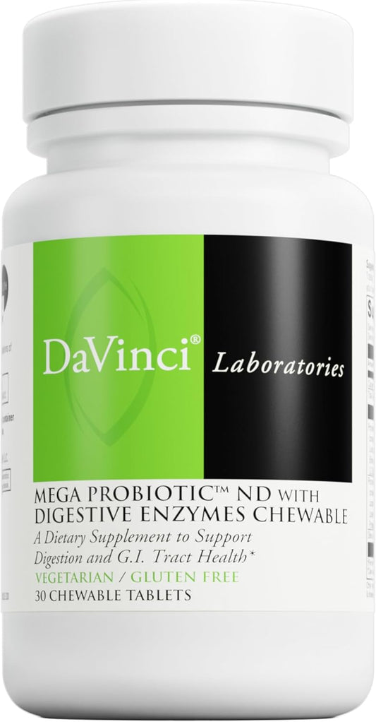 DAVINCI Labs Mega Probiotic ND Digestive Enzymes Chewable Tablets - Orange Flavor - Supports Digestive Health with Probiotics & Enzymes