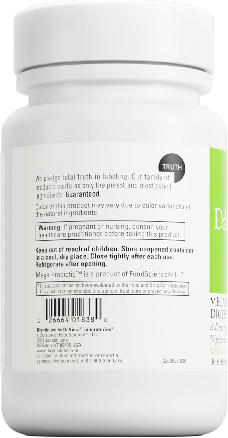 DAVINCI Labs Mega Probiotic ND Digestive Enzymes Chewable Tablets - Orange Flavor - Supports Digestive Health with Probiotics & Enzymes