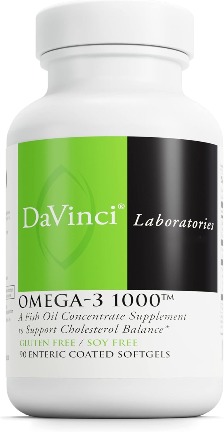 DAVINCI Labs Omega-3 1000 - Dietary Supplement for Healthy Cholesterol Levels and Immune Support - Gluten-Free - 90 Enteric Coated Softgels