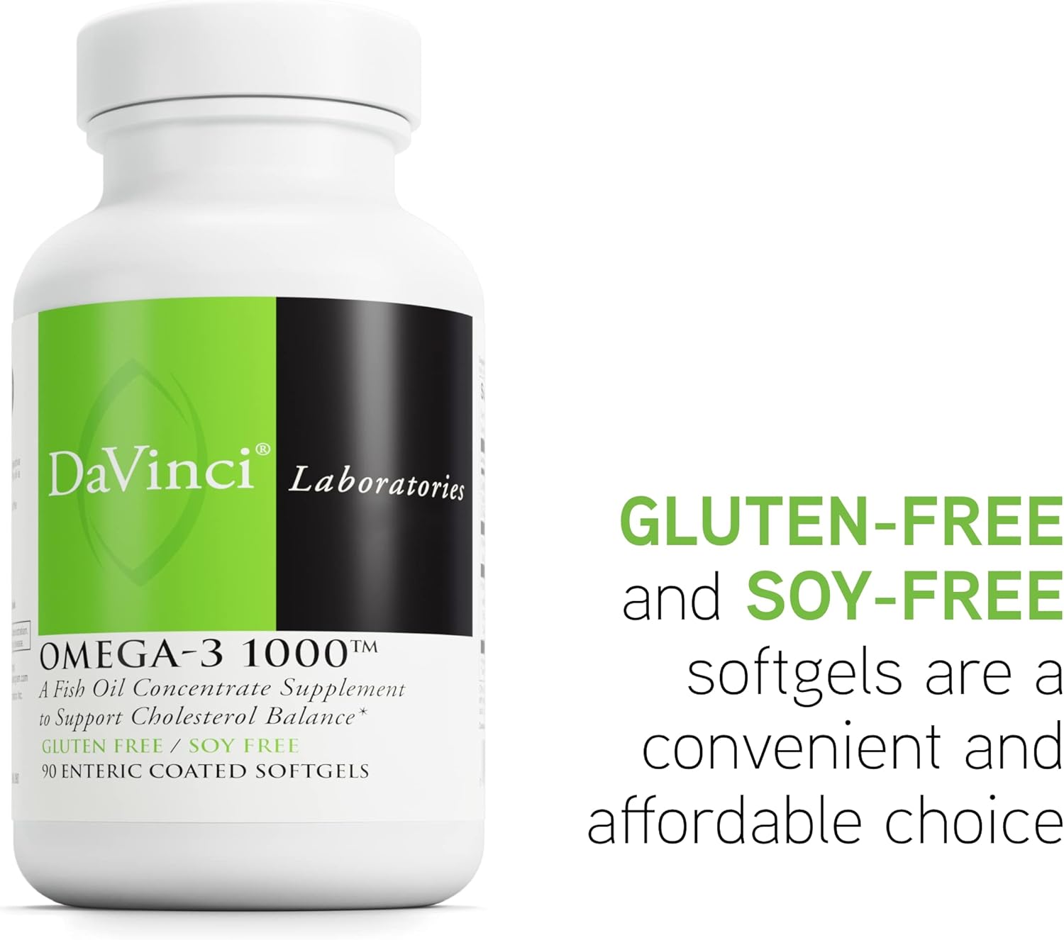 DAVINCI Labs Omega-3 1000 - Dietary Supplement for Healthy Cholesterol Levels and Immune Support - Gluten-Free - 90 Enteric Coated Softgels