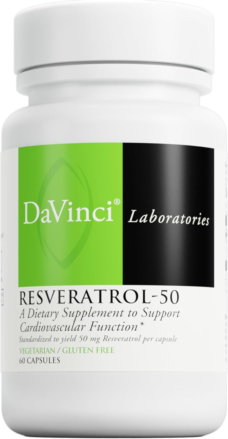 DAVINCI Labs Resveratrol-50 Capsules - Immune System, Bone & Heart Health Support - Gluten-Free & Vegetarian - 60 Count