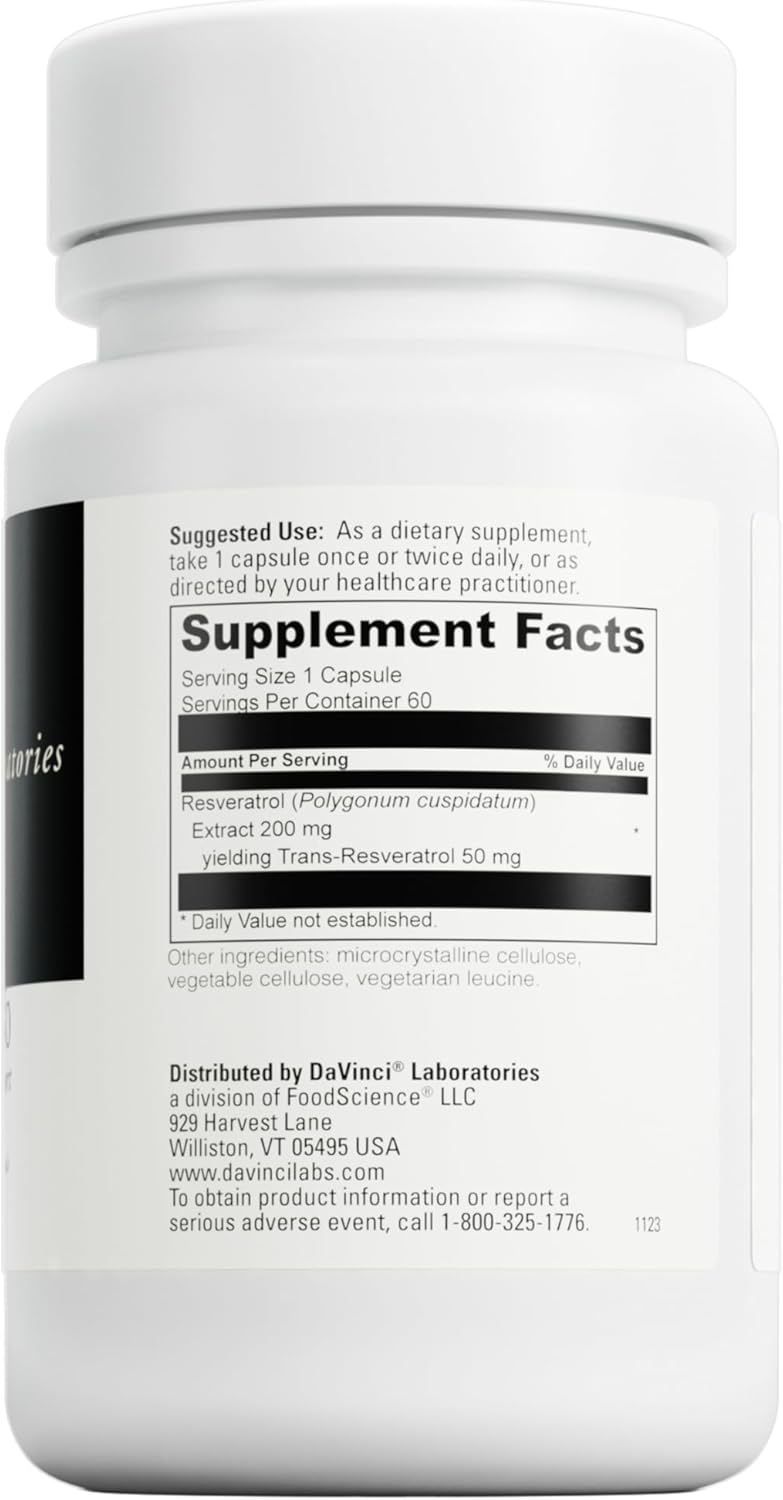 DAVINCI Labs Resveratrol-50 Capsules - Immune System, Bone & Heart Health Support - Gluten-Free & Vegetarian - 60 Count