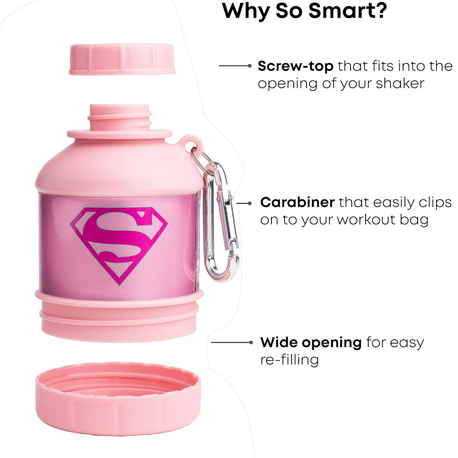 DC Comics Supergirl Smartshake Protein Powder Storage Container with Funnel - BPA Free Shaker Bottle for Women - 50g Capacity - Ideal for Whey Protein and Shakes