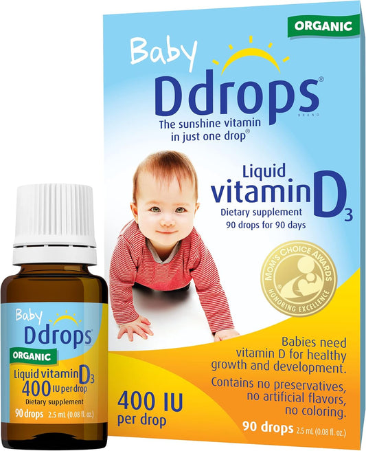 Ddrops Baby Liquid Vitamin D3 400 IU - 2.50 mL (90 Drops) - Natural Supplement for Infants and Babies