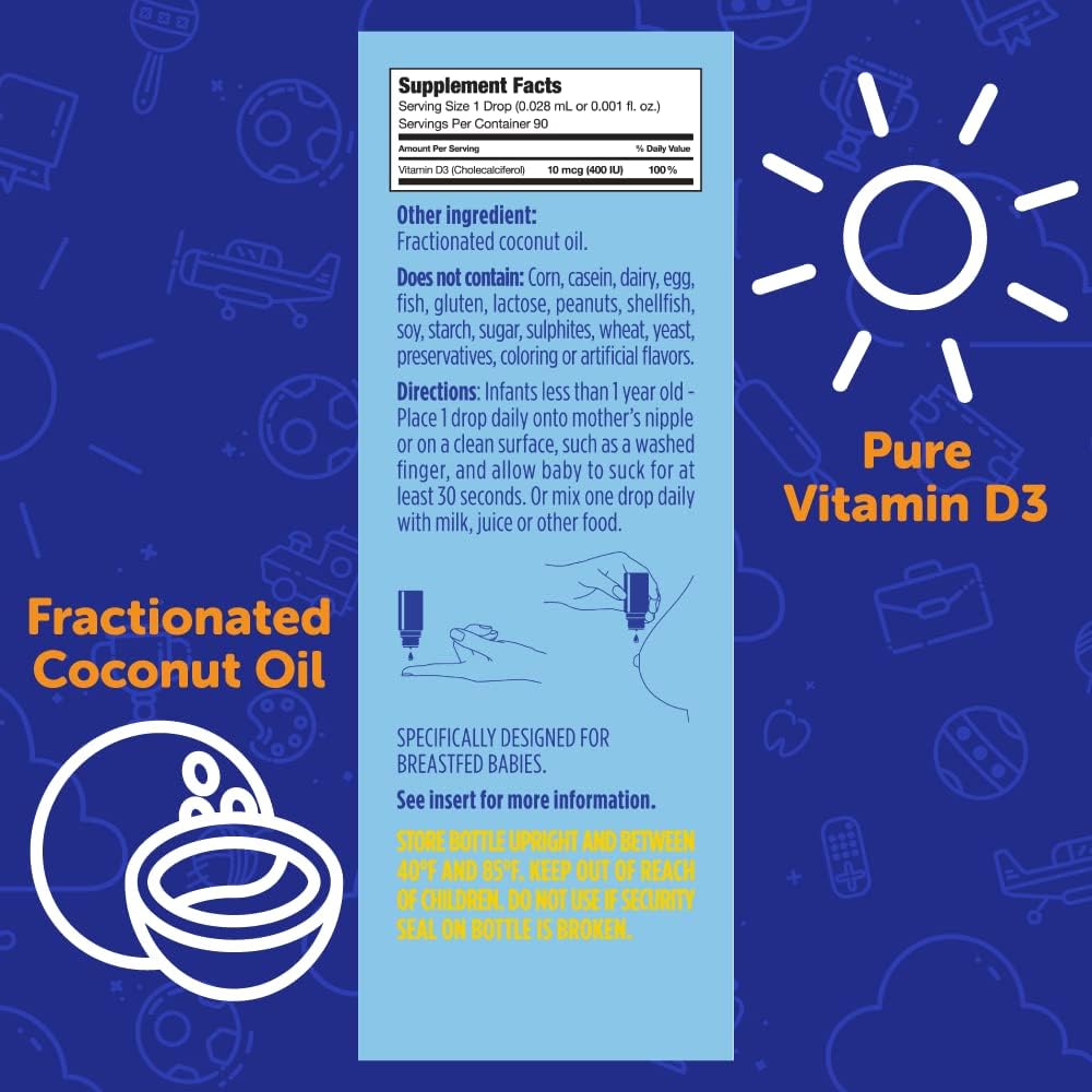 Ddrops Baby Liquid Vitamin D3 400 IU - 2.50 mL (90 Drops) - Natural Supplement for Infants and Babies