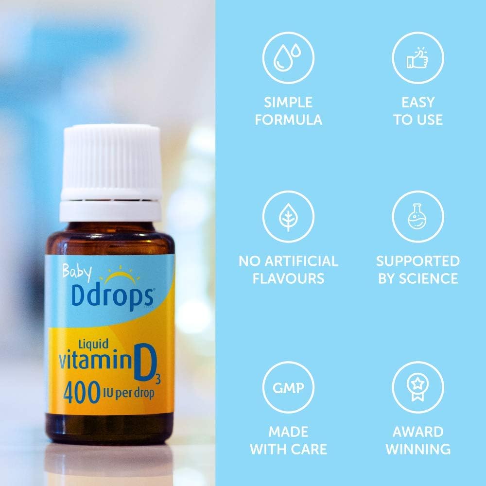 Ddrops Baby Liquid Vitamin D3 400 IU - 2.50 mL (90 Drops) - Natural Supplement for Infants and Babies