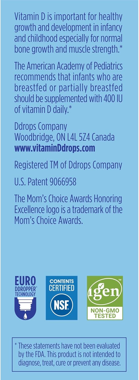 Ddrops Baby Liquid Vitamin D3 400 IU - 2.50 mL (90 Drops) - Natural Supplement for Infants and Babies