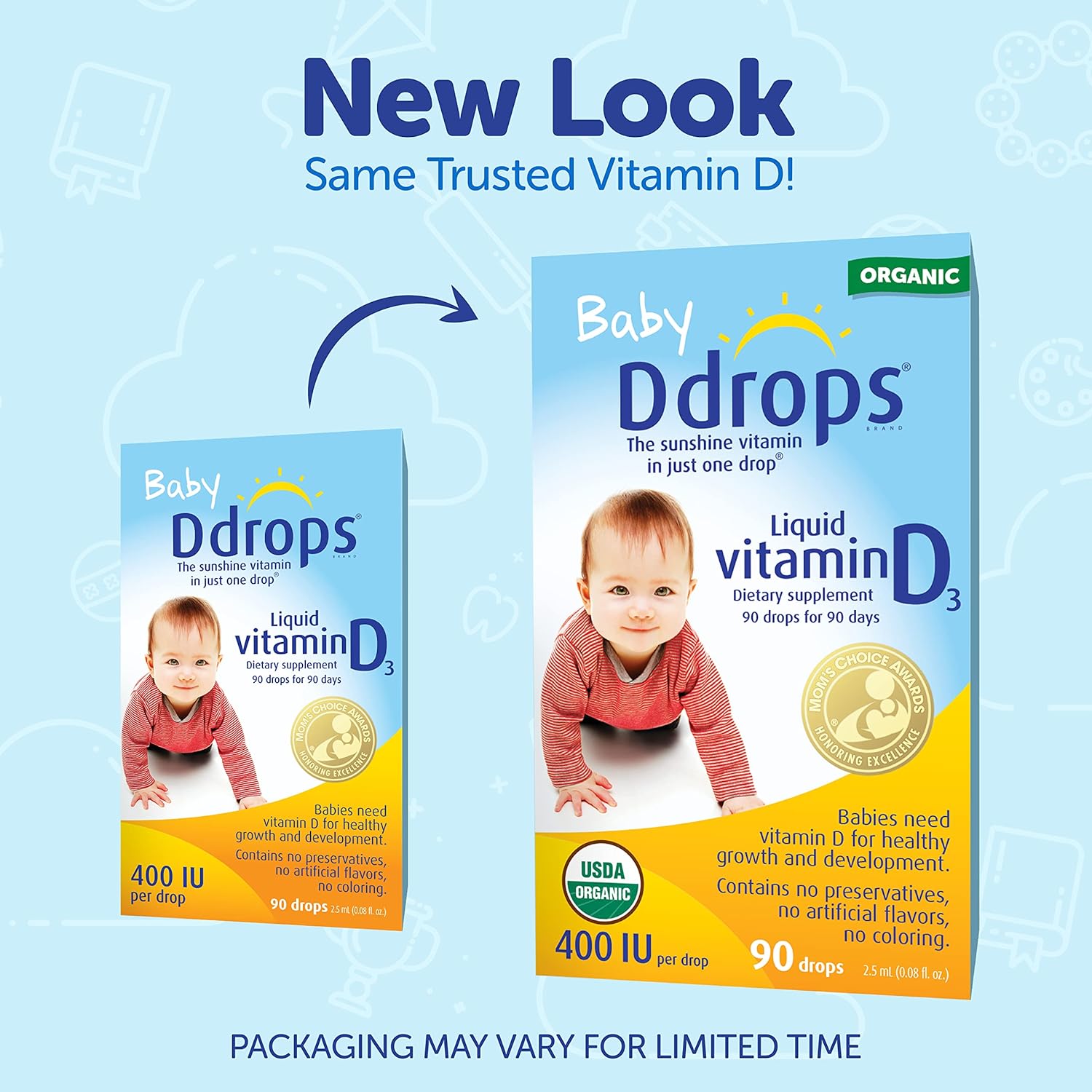 Ddrops Baby Liquid Vitamin D3 400 IU - 2.50 mL (90 Drops) - Natural Supplement for Infants and Babies