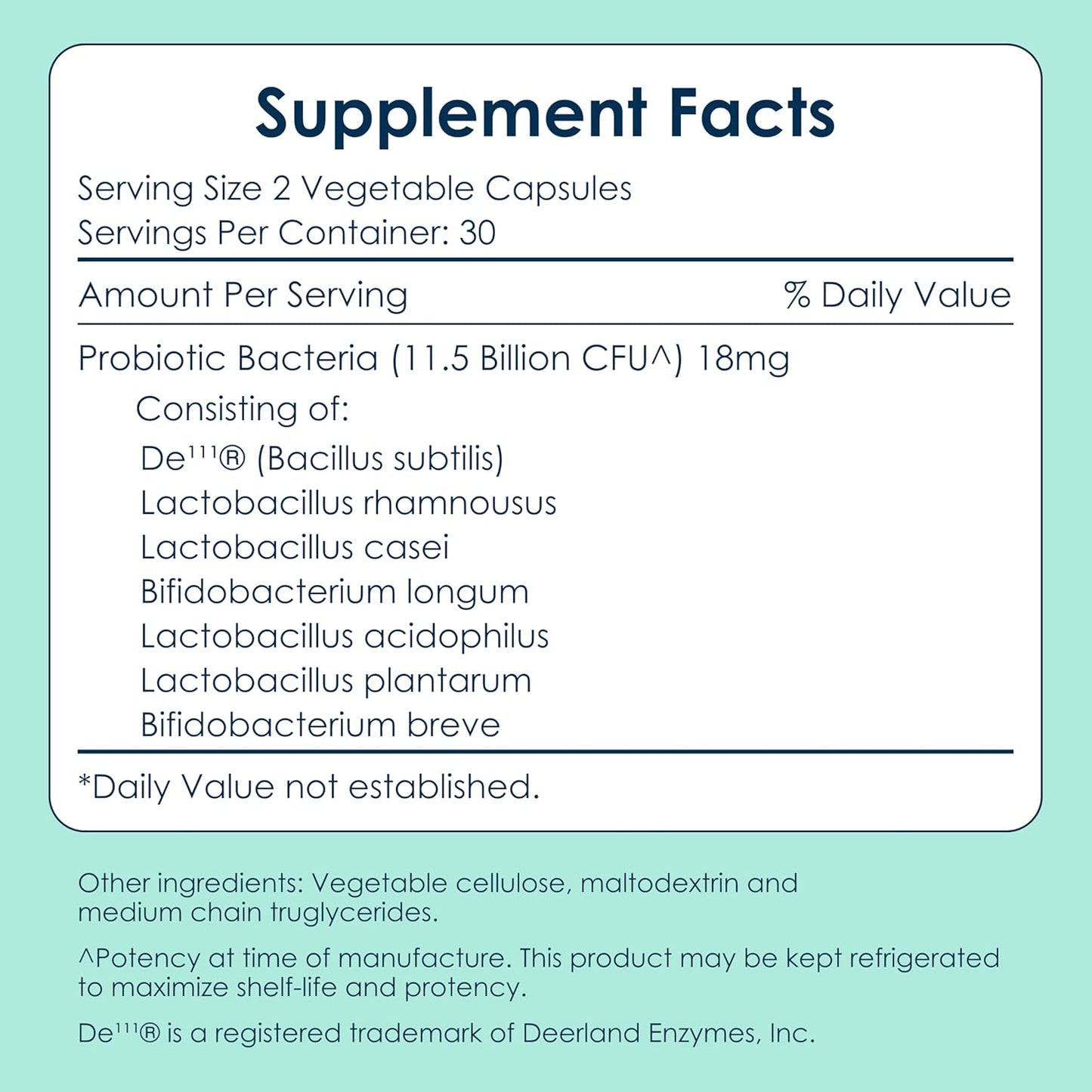 DE111 Strain Bacillus Subtilis Probiotic Capsules for Digestive & Immune Support - 11.5 Billion CFU Daily Supplement for Men & Women