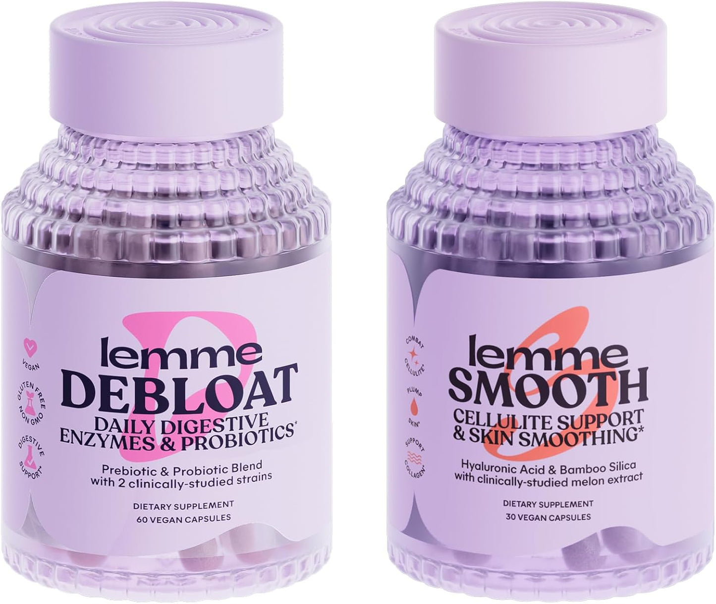 Debloat & Smooth Bundle: Prebiotic, Probiotic, and Digestive Enzyme Capsules for Bloating & Gas Relief, Reduce Cellulite, Plump Skin