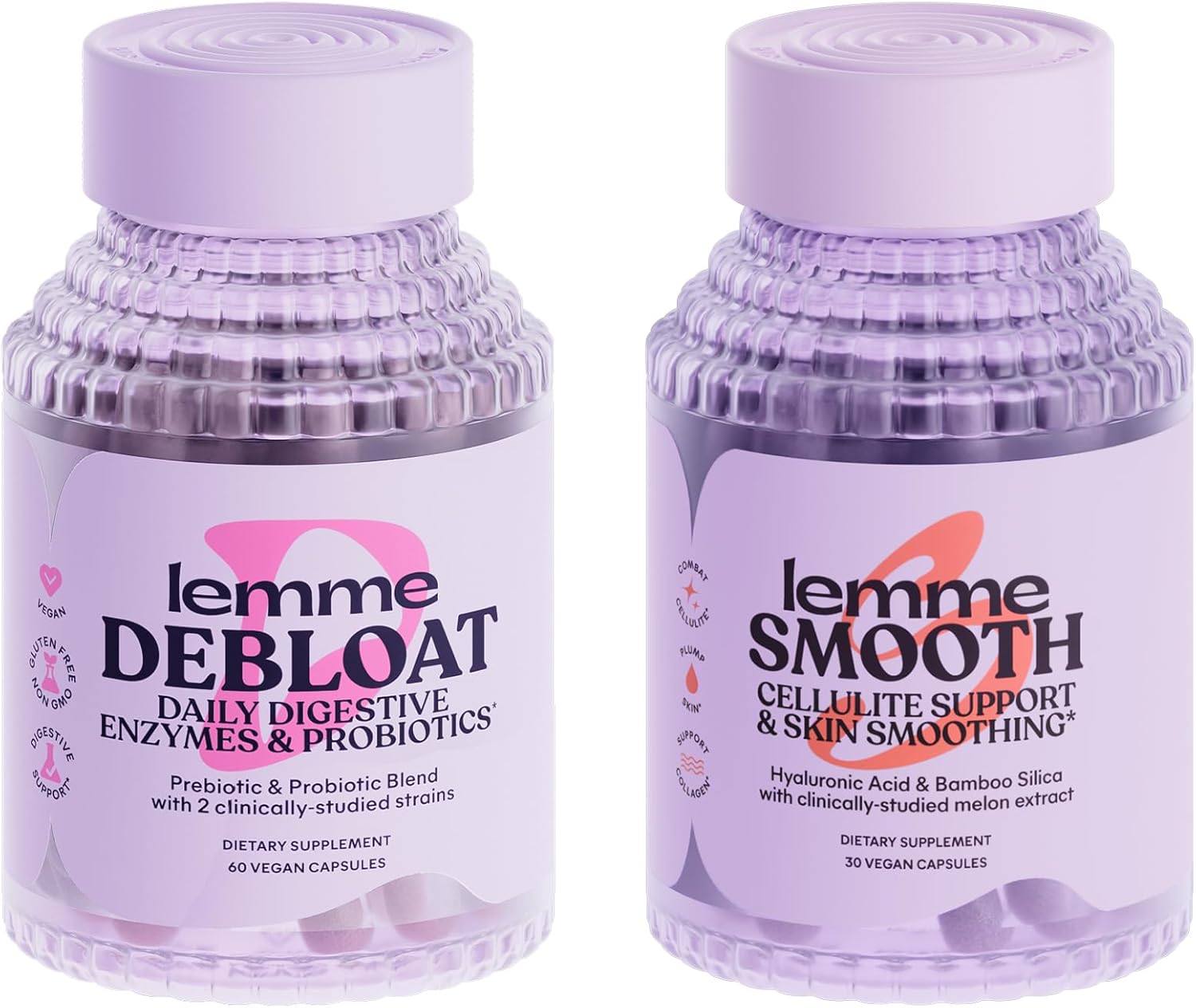 Debloat & Smooth Bundle: Prebiotic, Probiotic, and Digestive Enzyme Capsules for Bloating & Gas Relief, Reduce Cellulite, Plump Skin