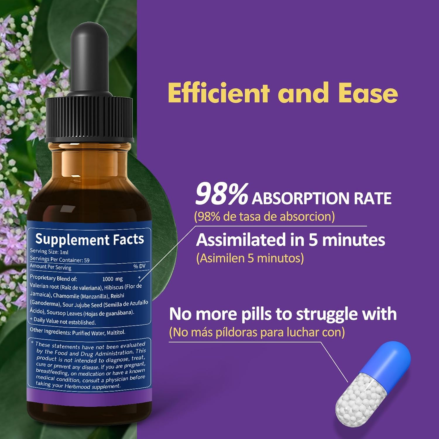 Deep Sleep Support Drops with Valerian Root, Chamomile, and Hibiscus Flower - Natural Herbal Extract Liquid for Restful Sleep - 4oz