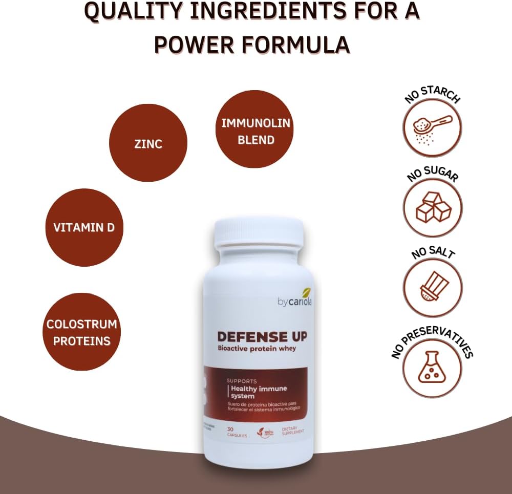 Defense Up Immune System Support Supplement with Bioactive Protein Whey, Zinc, and Vitamin D - 30 Capsules