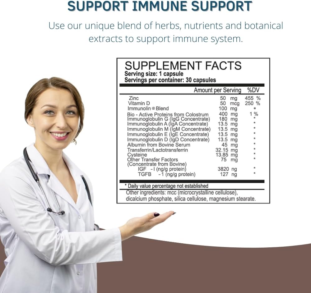 Defense Up Immune System Support Supplement with Bioactive Protein Whey, Zinc, and Vitamin D - 30 Capsules