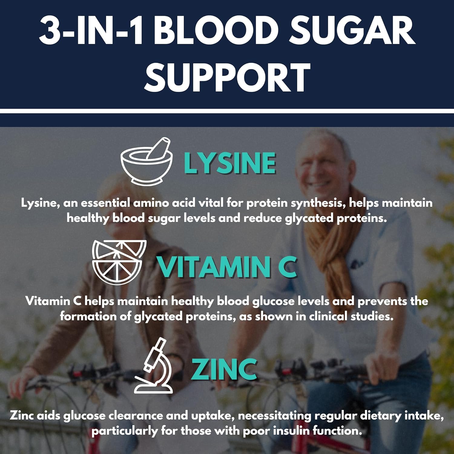 Del Mar Health Max-LyZinC Powder: L-Lysine 1100mg, Zinc 6mg, Vitamin C 100mg - Blood Sugar Support Supplement - Daily 3-in-1 Formula