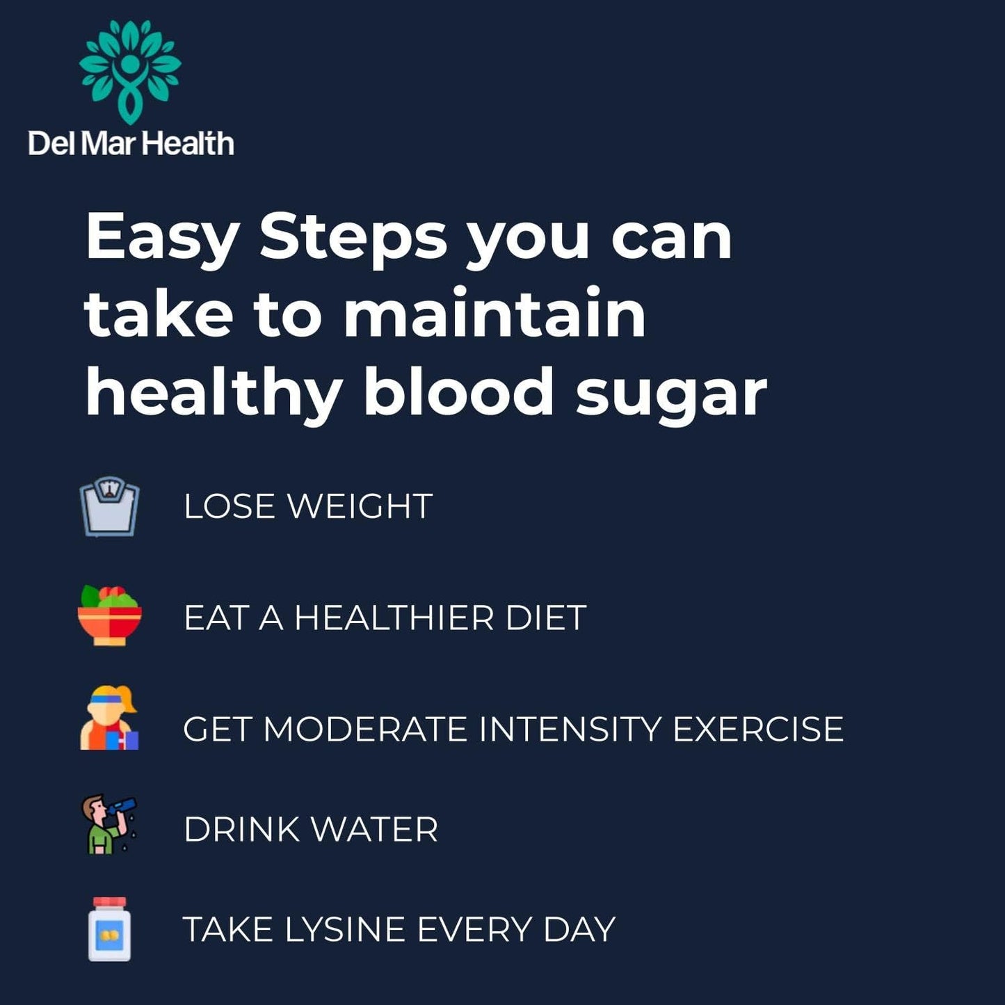 Del Mar Health Max-LyZinC Powder: L-Lysine 1100mg, Zinc 6mg, Vitamin C 100mg - Blood Sugar Support Supplement - Daily 3-in-1 Formula