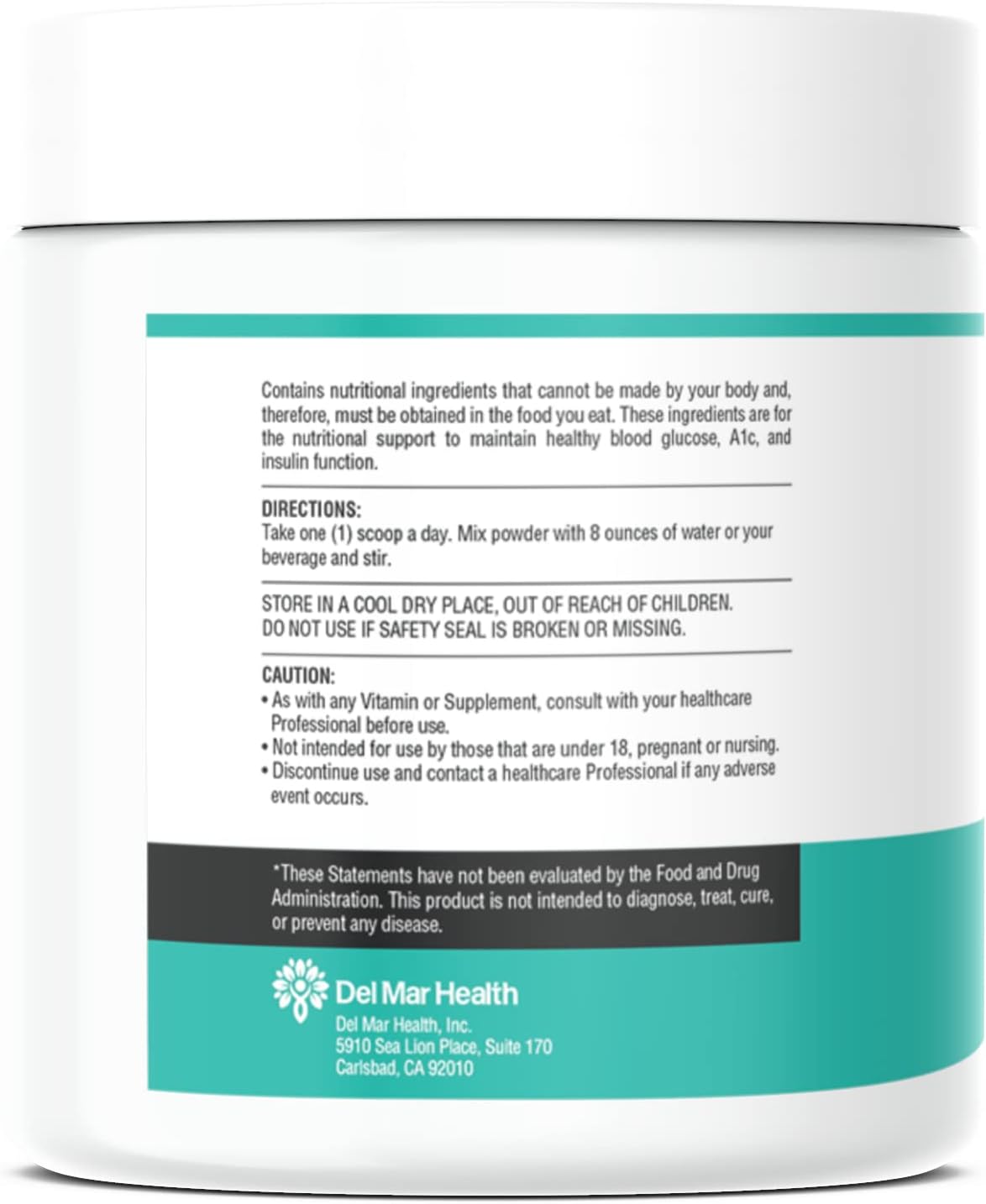 Del Mar Health Max-LyZinC Powder: L-Lysine 1100mg, Zinc 6mg, Vitamin C 100mg - Blood Sugar Support Supplement - Daily 3-in-1 Formula