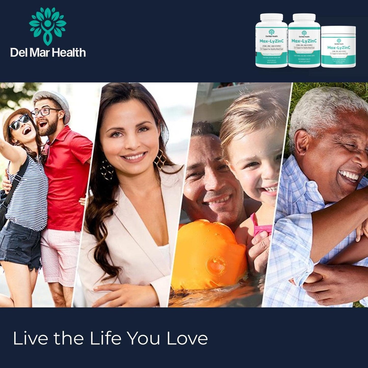 Del Mar Health Max-LyZinC Powder: L-Lysine 1100mg, Zinc 6mg, Vitamin C 100mg - Blood Sugar Support Supplement - Daily 3-in-1 Formula