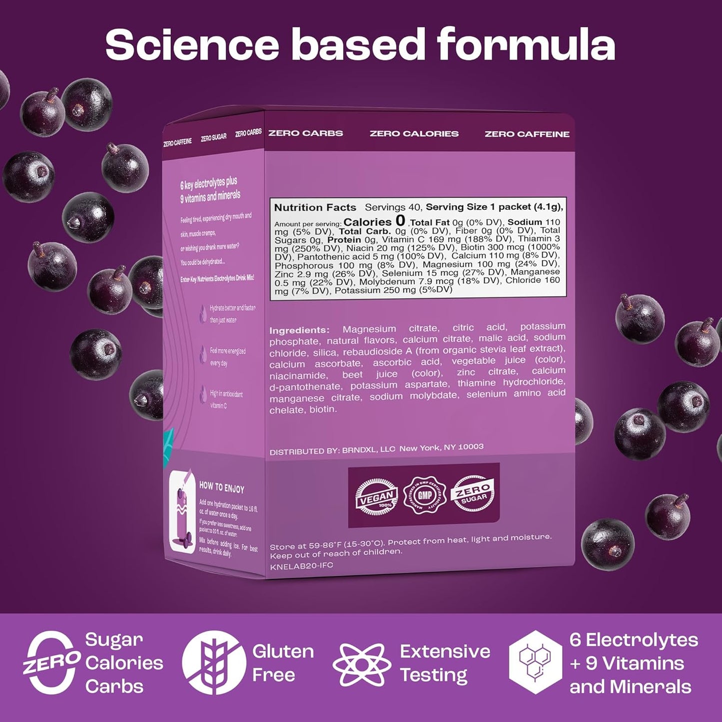 Delicious Acai Berry Multivitamin Electrolyte Powder Packets - 40 Pack Hydration - Sugar-Free, Gluten-Free - Made in USA