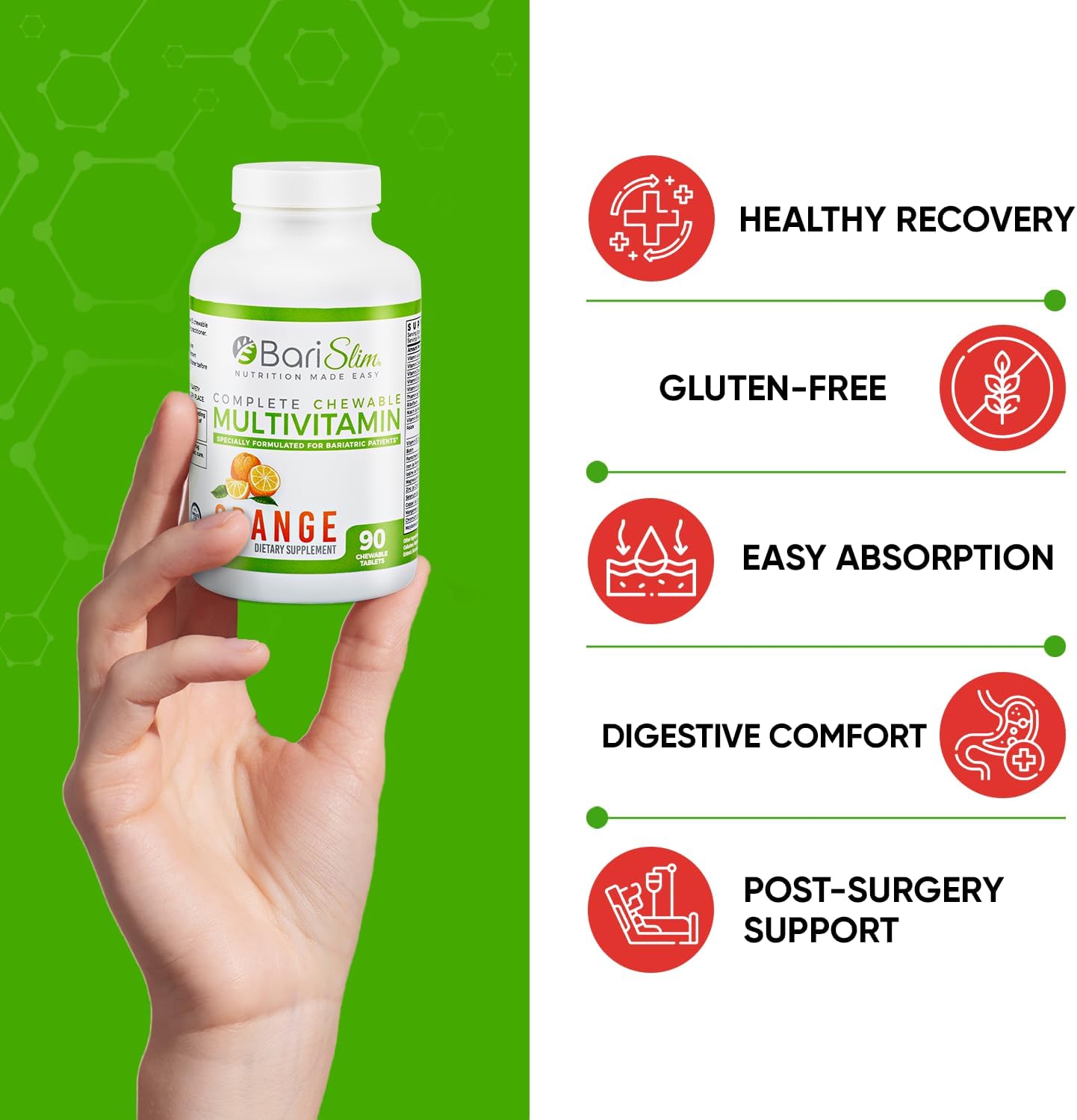Delicious & Convenient BariSlim Complete Chewable Bariatric Multivitamin Tablets with 45mg Iron - Post Bariatric Surgery Supplement for Gastric Bypass & Sleeve - BoostGo Australia