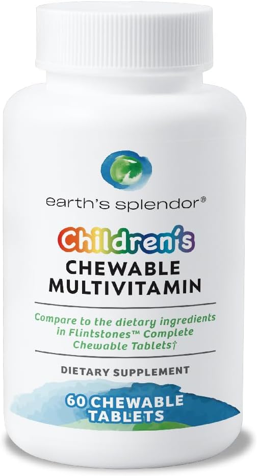Delicious Earth's Splendor Kids Chewable Multivitamin with Vitamin D - 60 Tablets for Healthy Growth and Development