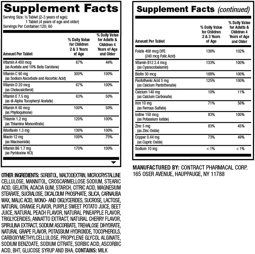 Delicious Earth's Splendor Kids Chewable Multivitamin with Vitamin D - 60 Tablets for Healthy Growth and Development