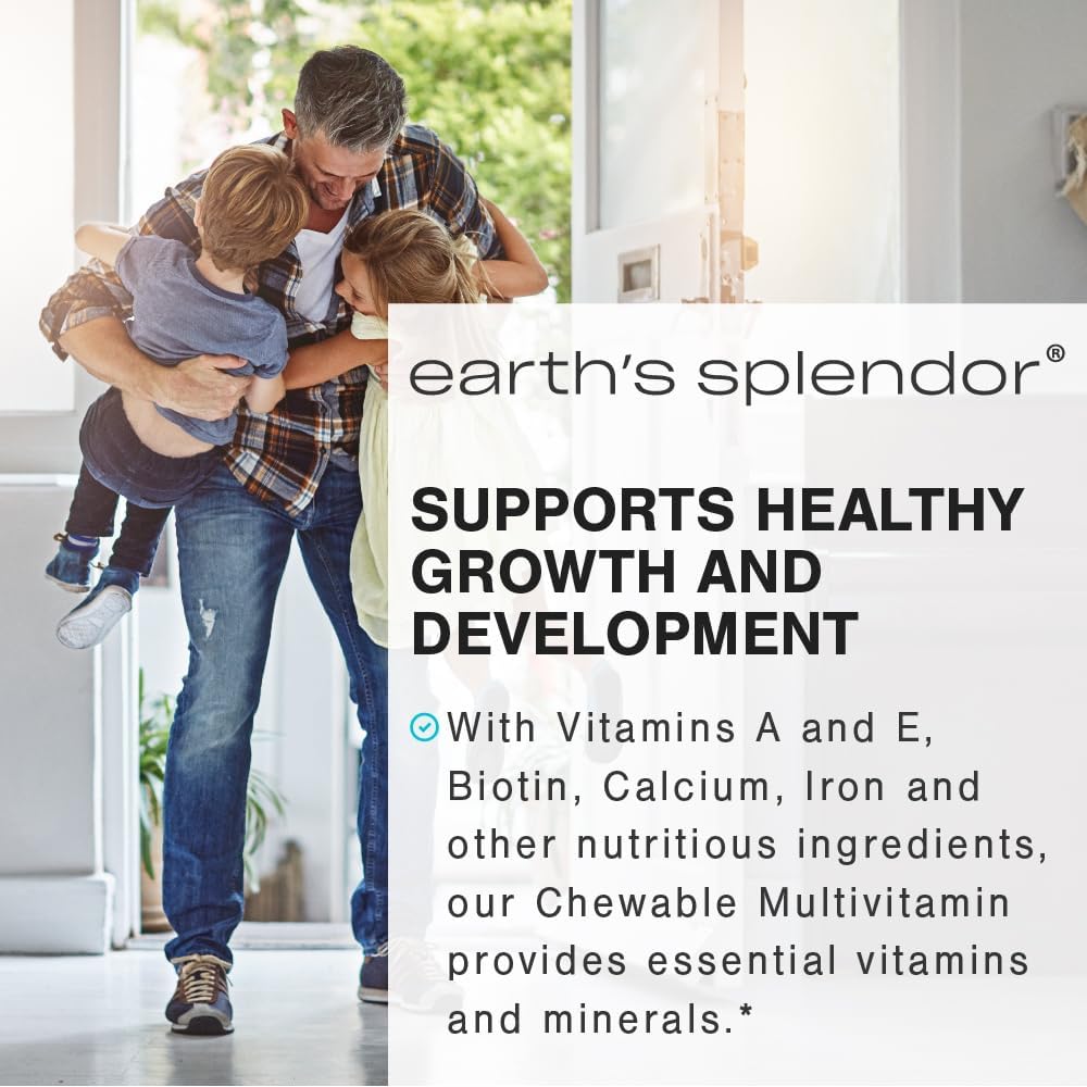 Delicious Earth's Splendor Kids Chewable Multivitamin with Vitamin D - 60 Tablets for Healthy Growth and Development
