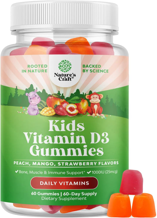 Delicious Kids Vitamin D Gummies - 1000 IU Per Serving for Immune Support, Muscle & Bone Health - Gelatin-Free Fruit Flavors - Toddlers & Kids