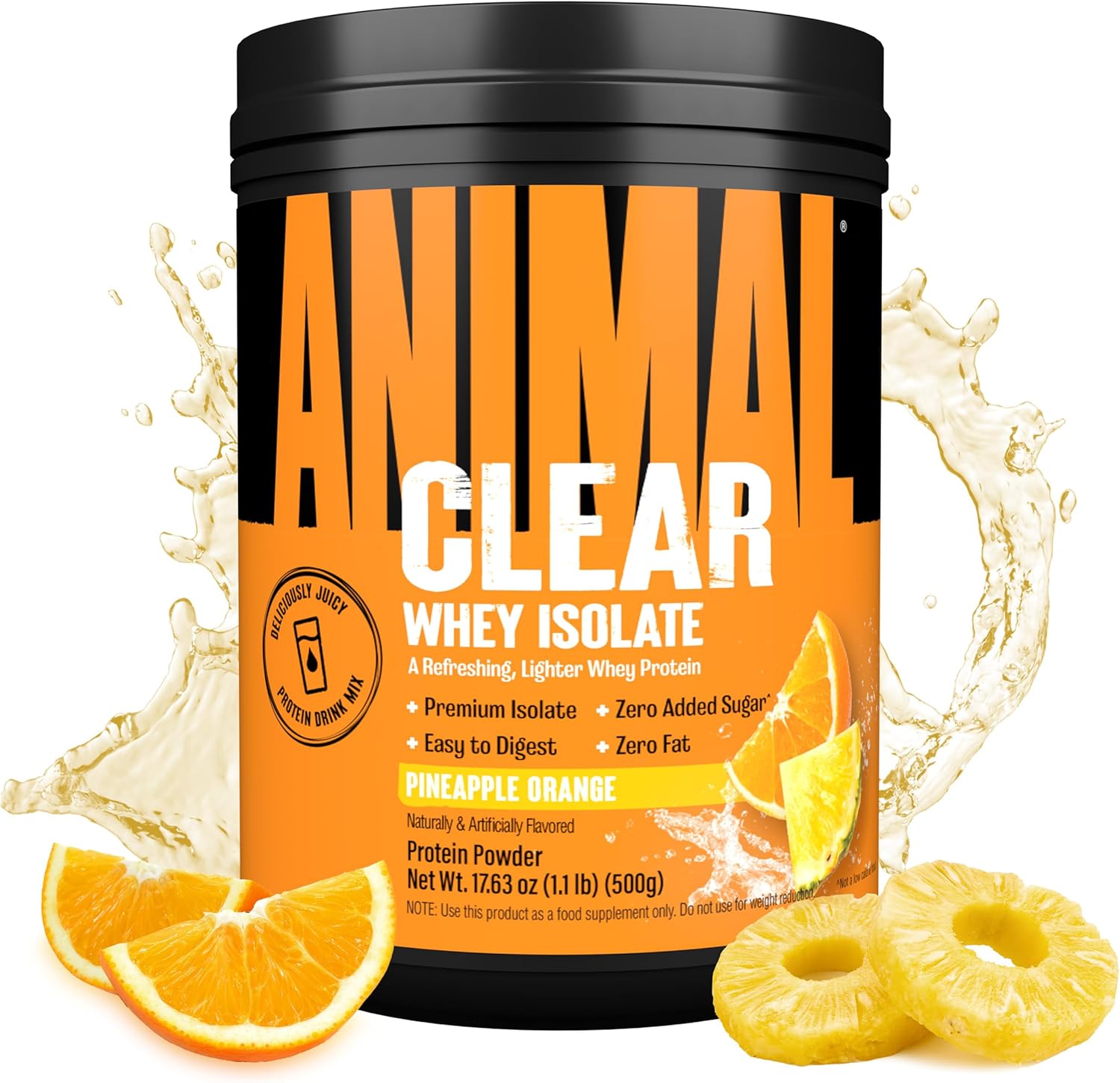 Delicious Pineapple Orange Clear Whey Isolate Protein Powder - 5g BCAA, Easy to Digest and Mix, Refreshing Drink for Men and Women, 500g