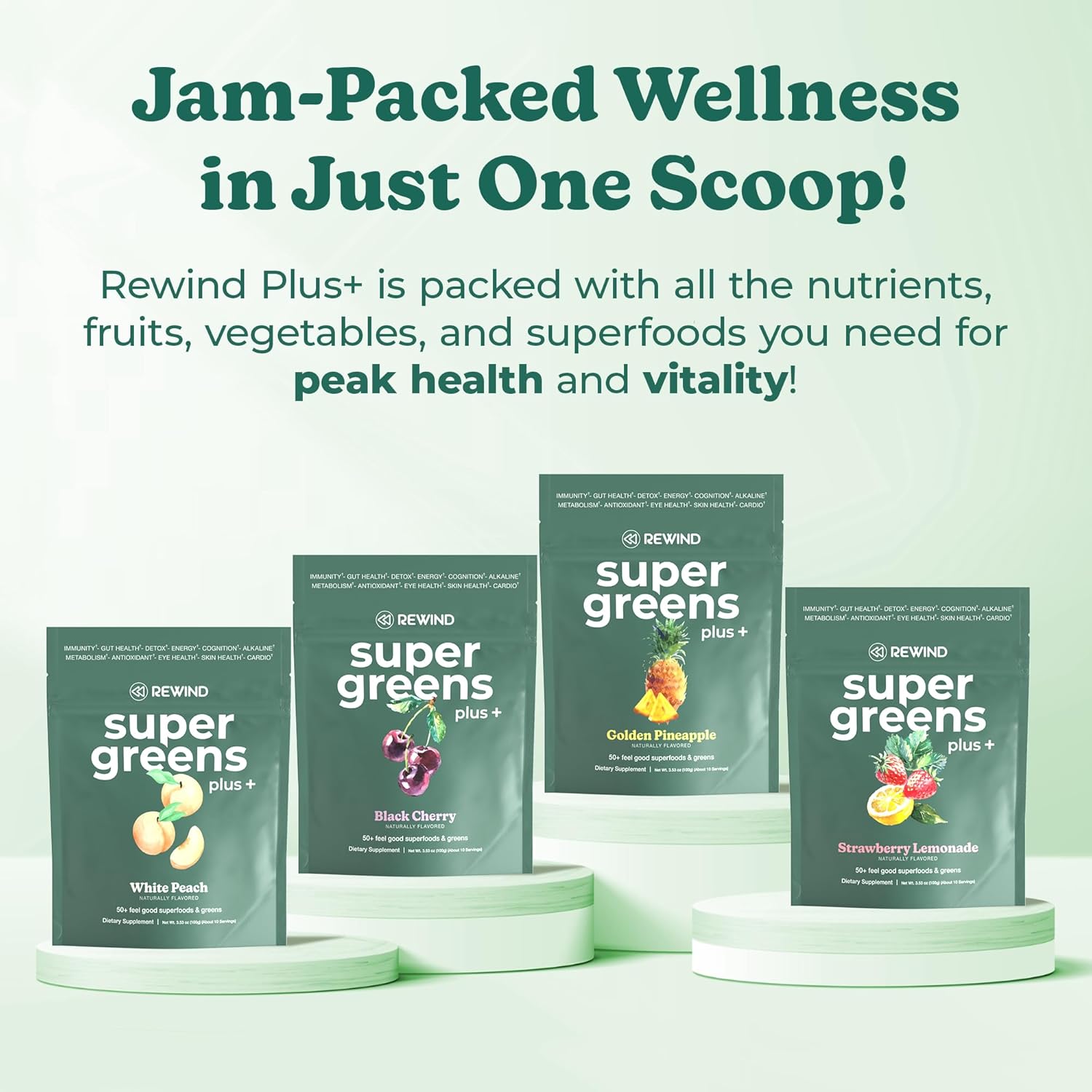 Delicious White Peach Super Greens Powder with Over 50 Superfoods - 10 Servings for Whole Family