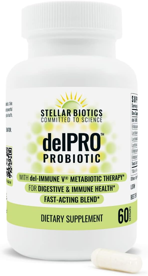Delpro Probiotic with Del-Immune V & Prebiotic Blend for Gut Health, Digestion, Immune Support, Mood - 60 Capsules