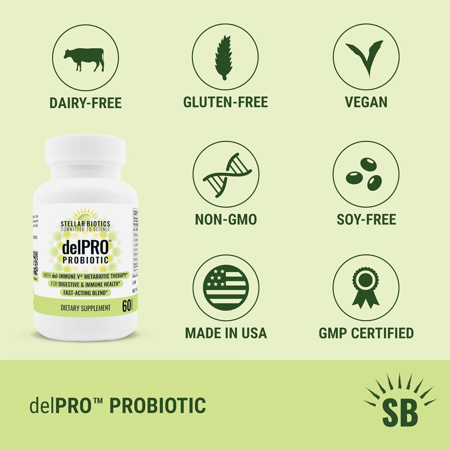 Delpro Probiotic with Del-Immune V & Prebiotic Blend for Gut Health, Digestion, Immune Support, Mood - 60 Capsules