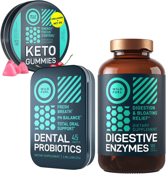 Dental Probiotic Keto Gummies Bundle with MCT Oil and Digestive Enzymes by WILD FUEL